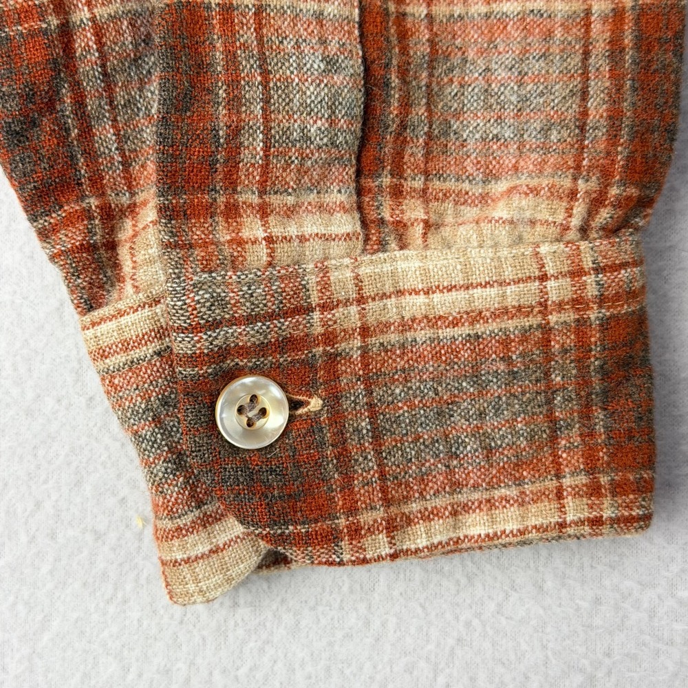 VTG 70s Pendleton Board Shirt Mens S-M Rust Plaid Long Sleeve Loop Collar USA - Picture 6 of 14